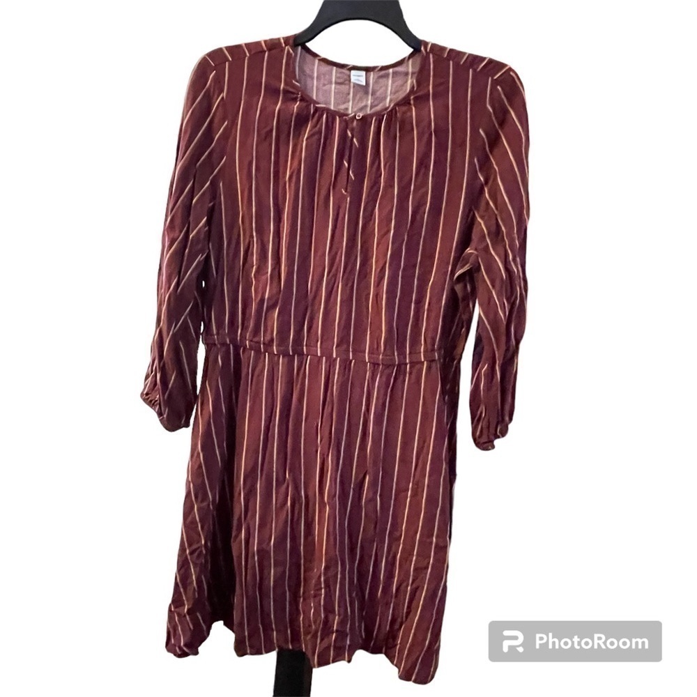 XL Burgundy Pinstripe Rayon Dress from Old Navy